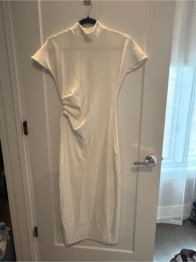 White Zara Midi Bodycom Mockneck Dress
